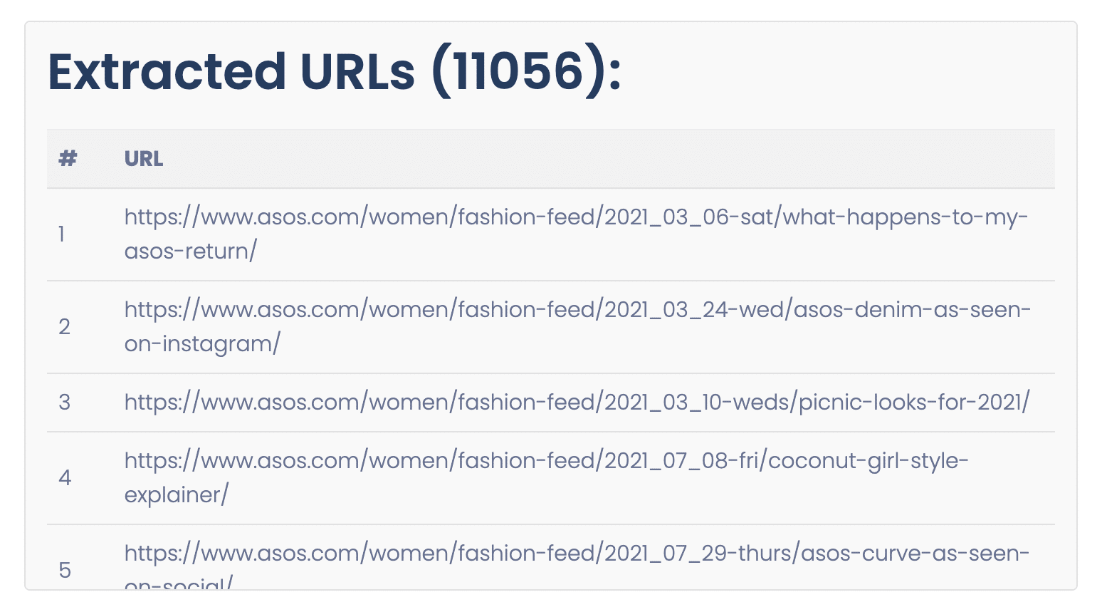 URL Sitemap Extractor - Extracted URLs